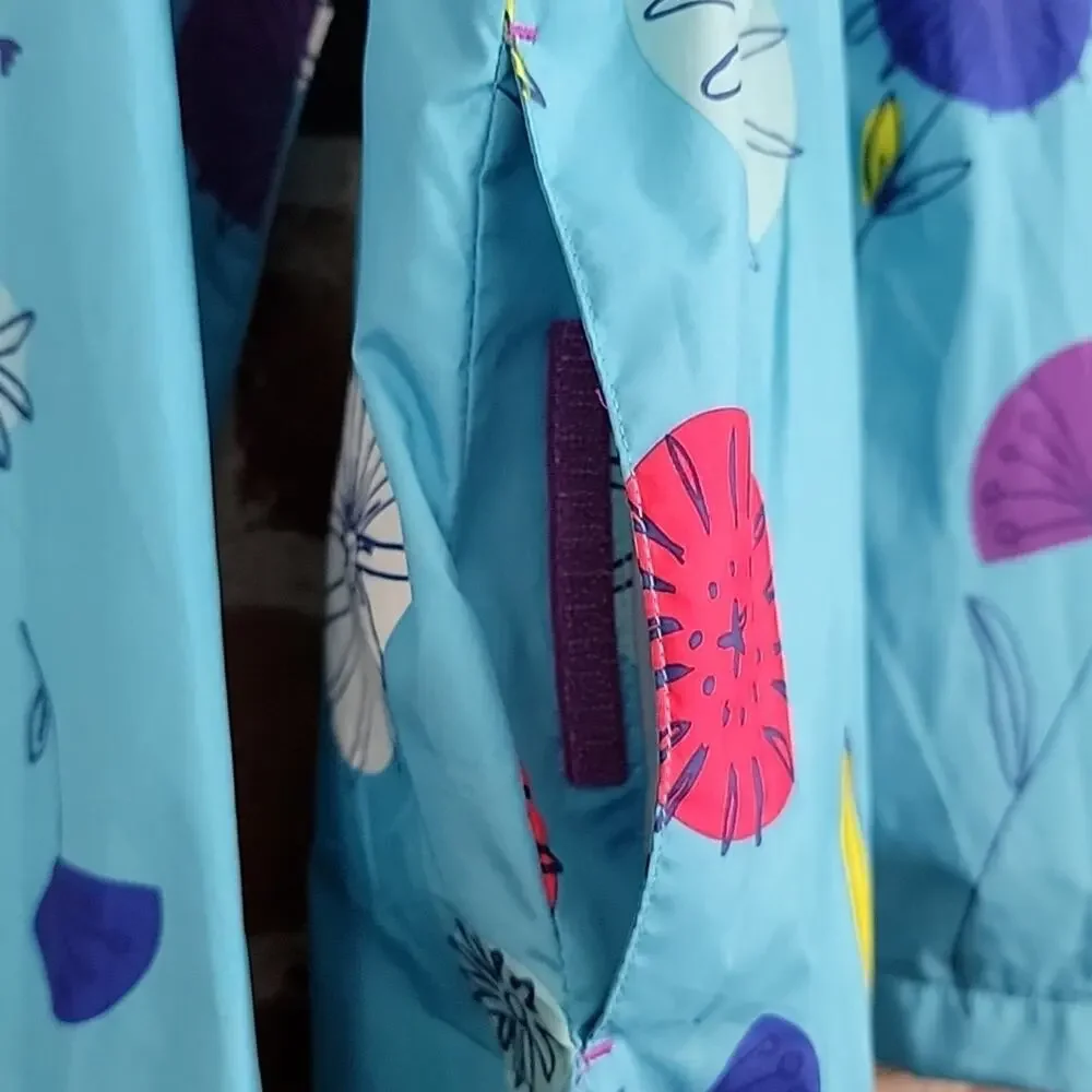Lands' End Kids Packable Blue‎ Floral Lightweight Windbreaker Jacket M 10-12